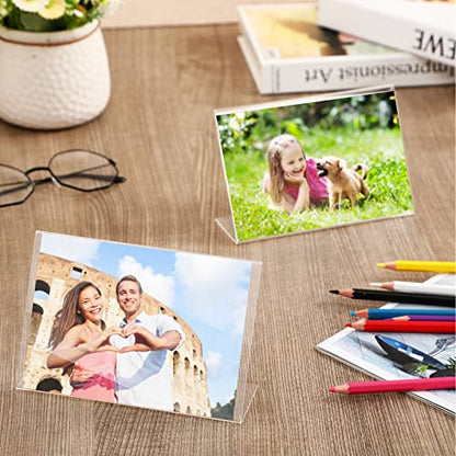 Soaoo 50 Pcs Acrylic Picture Frames Bulk 4 x 6 Inch Plastic Sign Holder Clear Frame Horizontal L Shape Acrylic Photo Slanted Back Plastic Picture Display Stand Flyer Holder for Office Home Desktop