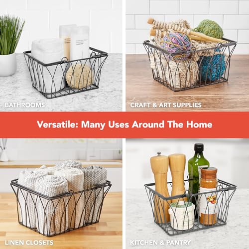 Spectrum Small Wire Basket with Handles Black Farmhouse Basket Organizer for Kitchen Bathroom Laundry Pantry Shelf Organization, Sturdy Twist Wire Metal Basket with Handle for Gifts or Storage - size: Small