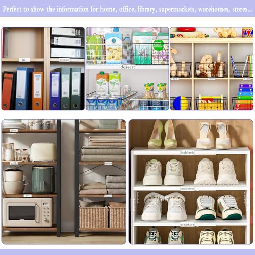 Shelf Label Holder, ELEMGULY 50 Pack Wood Shelf Label Holders Plastic Shelf Label Clip Clear Shelf Sign with 50 Pack Label Inserts for Home Office Library Shelves