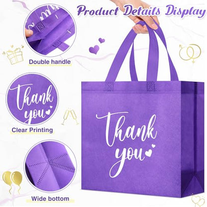Sweetude 30 Thank You Non Woven Gift Bag, 11 x 12 x 5 Inch, Dark Purple - color: Dark Purple, size: 11 X 12 X 5 Inch
