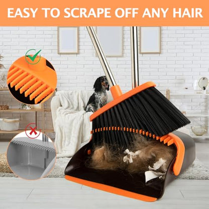 Broom and Dustpan Combo Set,Long Handle, Brown Orange - color: Brown Orange 1-pack