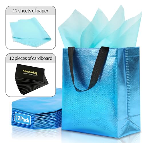 KeerxunBag Cyan Gift Bags - 12pk - Reusable - With Inner Liner Paper - color: cyan