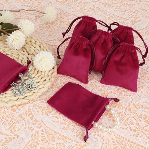 Tapleap 12Pcs Small Jewelry Bags, 2¾x 3½” Red Velvet Drawstring Pouch - color: Red, size: 2¾ x 3½in