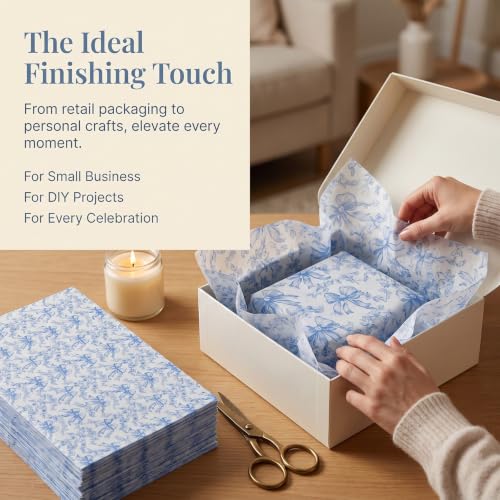 LIAPAWPAW Blue Bow Floral Tissue Paper for Gift Bags, 60 Sheets 20x14 Inch - color: Blue Bow & Floral Toile