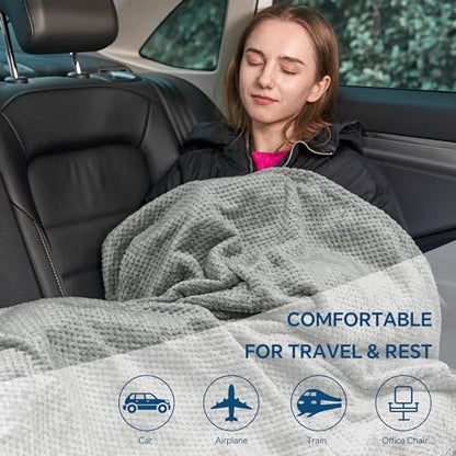 BEDELITE Travel Blanket with Bag, Jacquard Fleece Blanket 65"x40", Grey - color: Grey