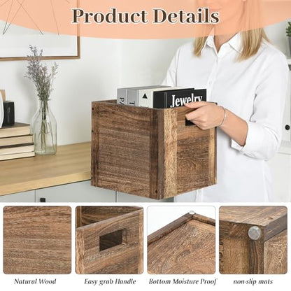Stackable Wood Box with Carry Handles, Wooden Crates for Storage