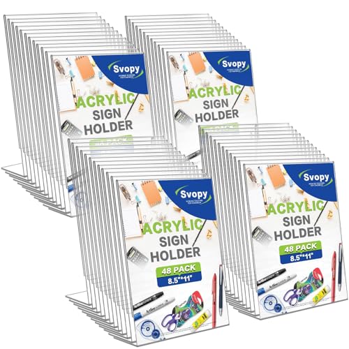 8.5x11 Acrylic Sign Stand Holders, Clear Plastic Table Paper Display Stands - style: 48 pack