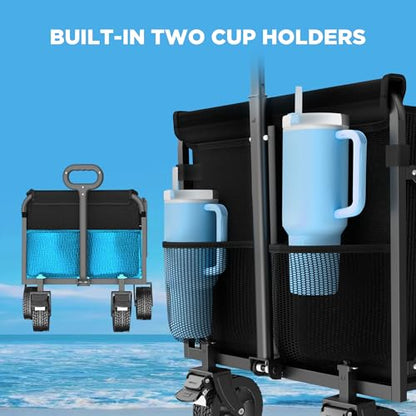 LIAPOTT Wagons Carts Foldable Heavy Duty, 560lbs Beach Wagon with Brakes - color: Blue