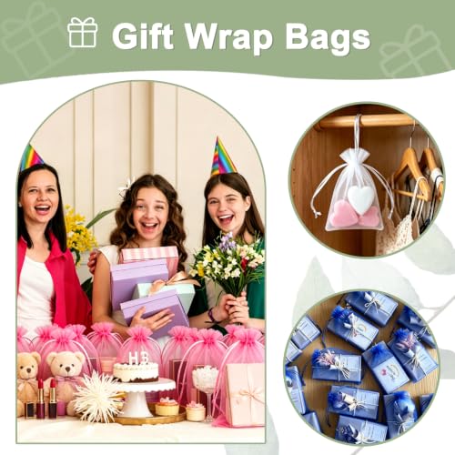 Kelfuoya 50Pcs Organza Drawstring Pouches, Pink 3"×4" Sheer Gift Bags - color: Pink-3"x4"