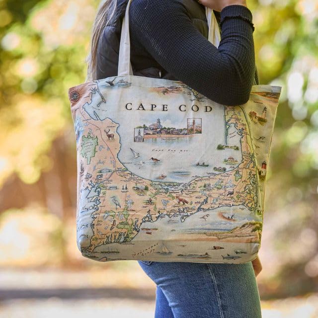 Xplorer Maps Canvas Tote Bag with Handles, Cloth Grocery Shopping Bag, Reusable & Eco-friendly Bag, 100% Cotton, Washable - color: Cape Cod