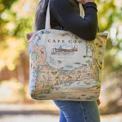 Xplorer Maps Canvas Tote Bag with Handles, Cloth Grocery Shopping Bag, Reusable & Eco-friendly Bag, 100% Cotton, Washable - color: Cape Cod