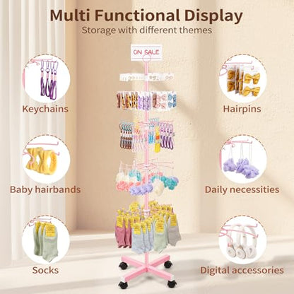 Flenpptly Retail Display Stand, 5-Tier Rotating Display Rack, Pink - color: Pink