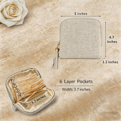 Small Travel Jewelry Pocket Case with Zipper for Women - color: White