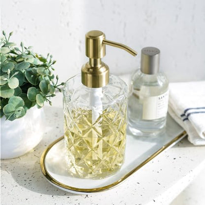 JASAI Diamond Design Glass Soap Dispenser with Golden Pump - color: Clearglass-golden Pump, style: Diamond
