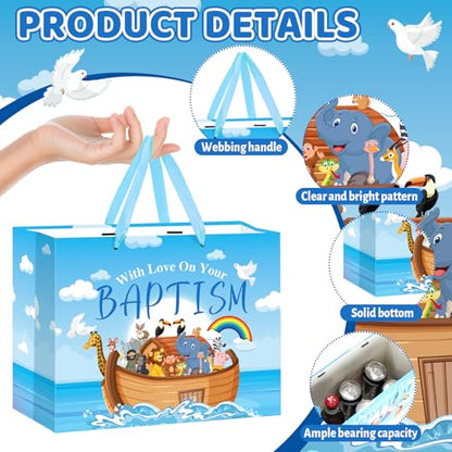 Neptniopllab Large Baptism Gift Bags for Boys,Blue Religious Christian Birthday Gift Bag with Greeting Card and Tissue Paper for Baby Boy First Communions Baptism Christenings (Baptism) - color: Baptism