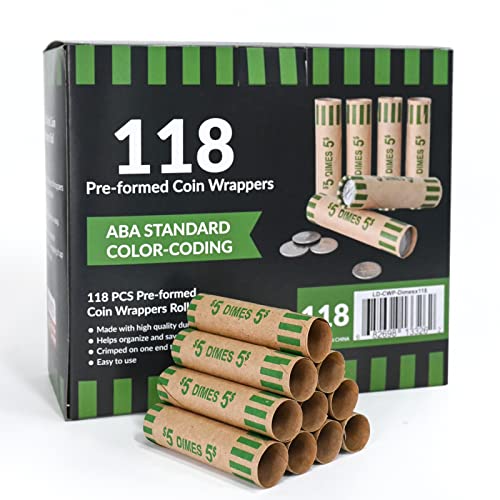 LLIKED 118 PCS Preformed Coin Wrappers Rolls-Dimes - size: 118 Dimes Coin Rolls