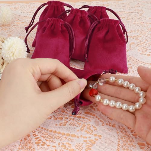 Tapleap 12Pcs Small Jewelry Bags, 2¾x 3½” Red Velvet Drawstring Pouch - color: Red, size: 2¾ x 3½in
