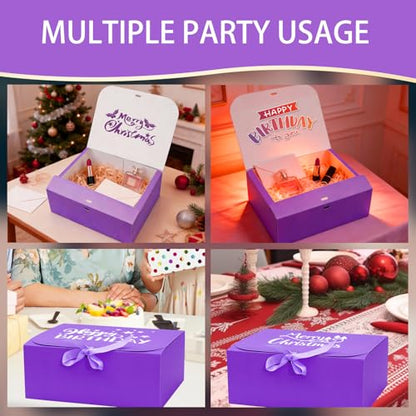 LWYMX 12 PCS Purple Gift Boxes with Lids，9.8x7.8x3.9, Bridesmaid Proposal Box with Ribbon, Gift Boxes for Wedding, Christmas, Valentine's Day,Birthday,Baby Shower and the other Parties - color: Purple, size: 1 Count (Pack of 12)
