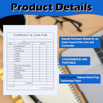 800 Pcs Currency and Coin Record Forms 5.5 x 4.25 Inch Deposit Slips Paper Currency & Coin Counting Record Sheets Bank Forms for Fundraiser Church or Christian College Universities