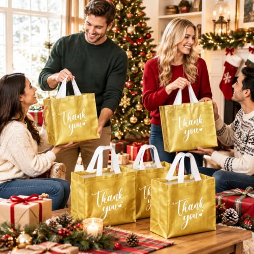 Sweetude 30 Thank You Non Woven Gift Bag, 11 x 12 x 5 Inch, Gold - color: Gold, size: 11 X 12 X 5 Inch