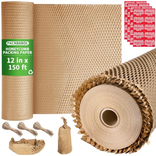 Packbabol Honeycomb Packing Paper 12 inch x 150ft Bubble Cushioning Wrap - size: 12IN x 150FT