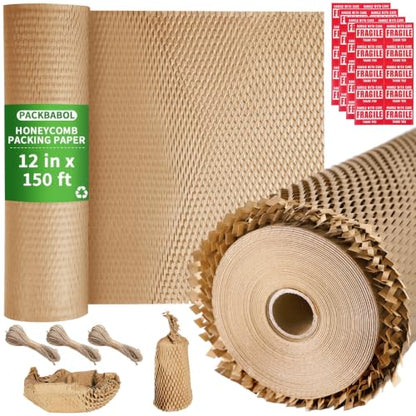 Packbabol Honeycomb Packing Paper 12 inch x 150ft Bubble Cushioning Wrap - size: 12IN x 150FT