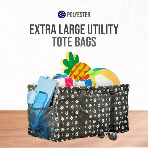 Extra Large Utility Tote Bag - Oversized Collapsible Beach Bag - Dog Paw - color: Dog Paw