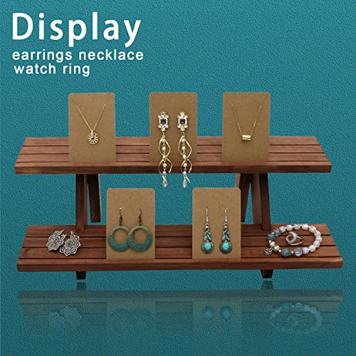 51pcs 2-Tier Wood Earring Display Stand, Retail Display Riser Earring, Ring Holder Stand, Removable Countertop Small Merchandise Display Stand with 50 Pcs Earring Card (Light brown) - color: 2 Tier