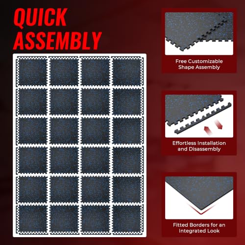 SUPERJARE 0.79'' Extra-Thick 24 Pcs 96 Sq Ft Exercise Equipment Mats - color: Black/Blue, size: 24 Tiles (96 Sq Ft)