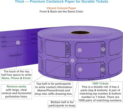 Tacticai 1000 Blank Raffle Tickets, 50/50 Double Roll, Purple - color: B - Double Roll - 1,000 Tickets - Blank - Purple