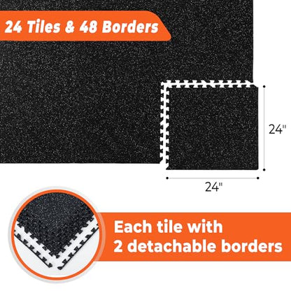 SUPERJARE 0.4'' Thick 24 Pcs 96 Sq Ft Rubber Top Exercise Equipment Mats - size: 24 Tiles (96 Sq Ft)