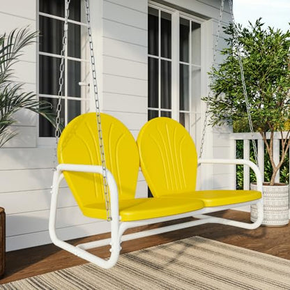 Retro Metal Porch Swing (Yellow) - color: Yellow