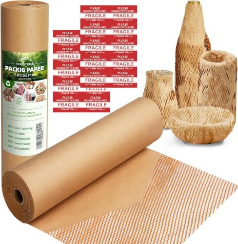 Honeycomb Packing Paper, 15" x 200 ft, Bubble Wrap Alternative - color: Brown, size: 15 Inch x 200 Feet