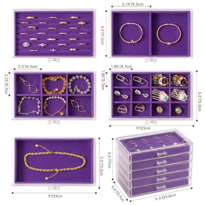 Frebeauty Acrylic Jewelry Box,5-Layer Jewelry Organizer with Drawers - color: Purple