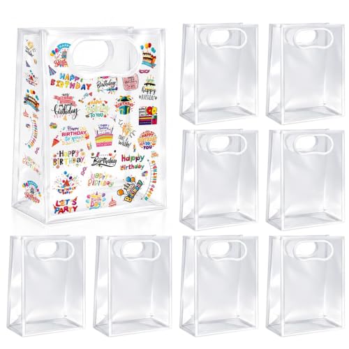 SHIPKEY 10 PCS Clear Gift Bags with Handles, Small White PVC Party Bag - color: White - Small