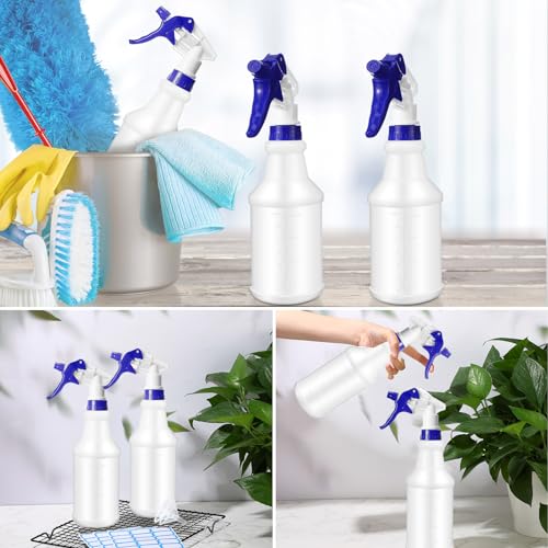 Zubebe 24 Pack 32 oz Plastic Spray Bottle Bulk Empty Leakproof Heavy Duty Spray Bottles for Cleaning Supplies Mist Bottles with Label and Adjustable Nozzle for Plant (Blue,Clear Scale) - color: Blue