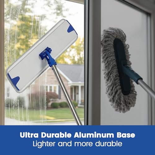 18 in Microfiber Flat Mop Cleaning System, Floor Mops with Stainless Steel Handle, Tangle-Free Mop Head, 4 Reusable Washable Dust Pads, Wet Mopping for Hardwood Tile Laminate