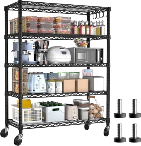 PrimeZone 74" H Wire Shelving 1250lbs 5 Tier Storage Shelves with Wheels - size: 36" W x 14" D x 74" H