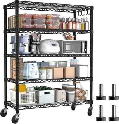 PrimeZone 74" H Wire Shelving 1250lbs 5 Tier Storage Shelves with Wheels - size: 36" W x 14" D x 74" H