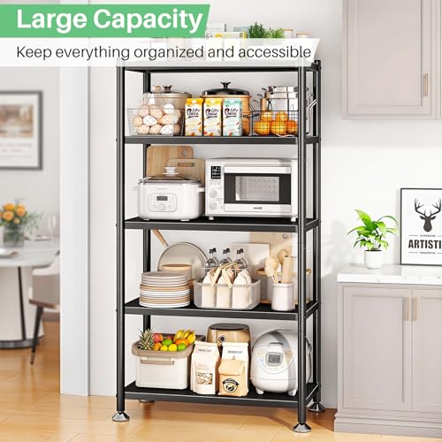 5 Tier Adjustable Storage Shelves, Heavy Duty Metal Storage Rack with Wheels, Shelving Units Utility Shelf for Kitchen, Pantry, Bathroom, Garage, Office Organization and Storage, Black, 13"x24"x59.7" - size: 24"L x 13"W x 59.65"H