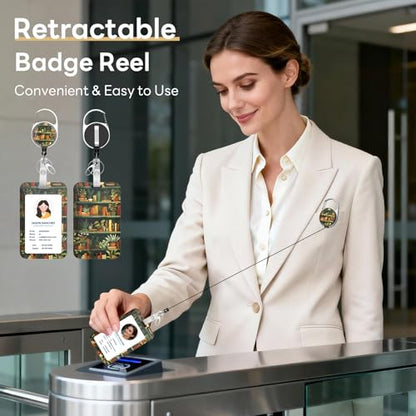 Retractable Badge Holder with Detachable Lanyard, Bookshelf - color: Bookshelf