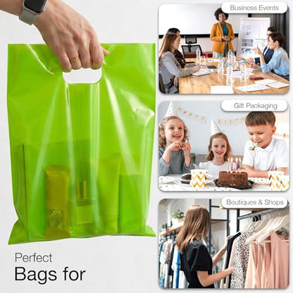 100 Lime Green Plastic Bags With Handles 12x15 Merchandise Bags - color: Lime Green