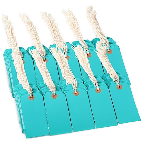 Chuangdi 100 Pcs Shipping Tags with String, Blue Cardstock Paper Hang Tags