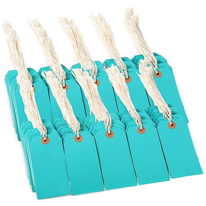 Chuangdi 100 Pcs Shipping Tags with String, Blue Cardstock Paper Hang Tags