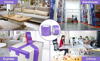 BOMEI PACK 3 Rolls Purple Heavy Duty Packing Tape with red Dispenser, Packaging Tape 1.88 Inches x 55Yards, 2.5mil Industrial Shipping Tape for Moving Shipping, Office & Storage - color: purple