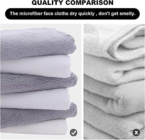 MOONQUEEN 30 Pack Microfiber Face Towel - Premium Soft Makeup Remover Cloths (White-Grey, 30 Pack) - color: White-grey, size: 12x12 Inch (Pack of 30)