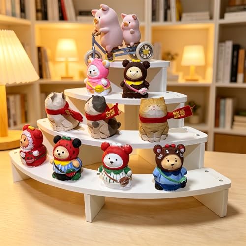 Tier Corner Shelf Display Riser for Figurines – Curved Wooden Display Shelf for Mini Figures, Collectibles, Space Saving Desktop Display Stand Organizer for Desk, Cabinet & Countertop (1)