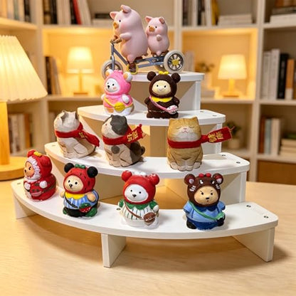 Tier Corner Shelf Display Riser for Figurines – Curved Wooden Display Shelf for Mini Figures, Collectibles, Space Saving Desktop Display Stand Organizer for Desk, Cabinet & Countertop (1)