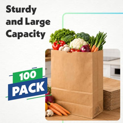 DURO 57# Heavy Duty Brown Grocery Bags, No Handles, 12x7x17 In, 100 Ct - size: 1 Count (Pack of 100)