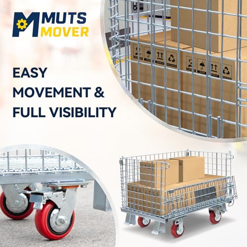 32"x20"x24" Heavy Duty Platform Truck with Cage, Foldable Flatbed Hand Truck Dolly with 4.7” Swivel Casters, 1500LBS Capacity Push Cart for Warehouse, Garage, Grocery, Laundry